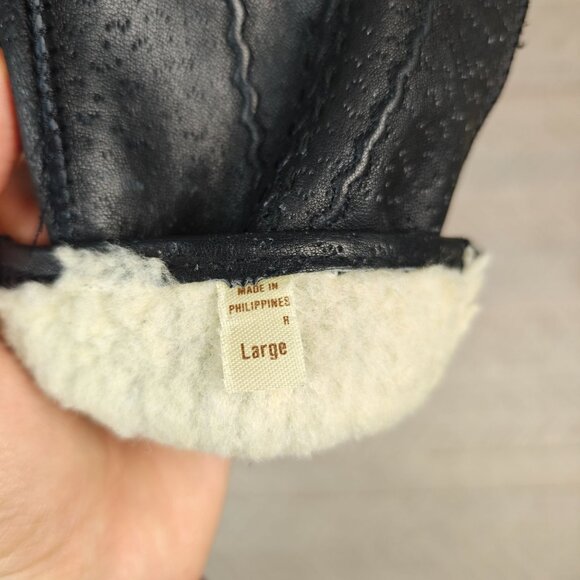 Vintage Women's Black Leather Gloves With White Fleece Lining Size Large - Picture 3 of 3